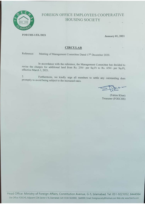 Revised charges of additional Land