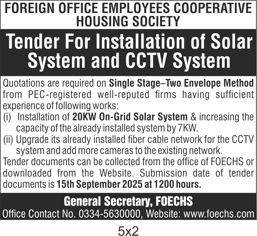 Tender For Installation of Solar System and CCTV System